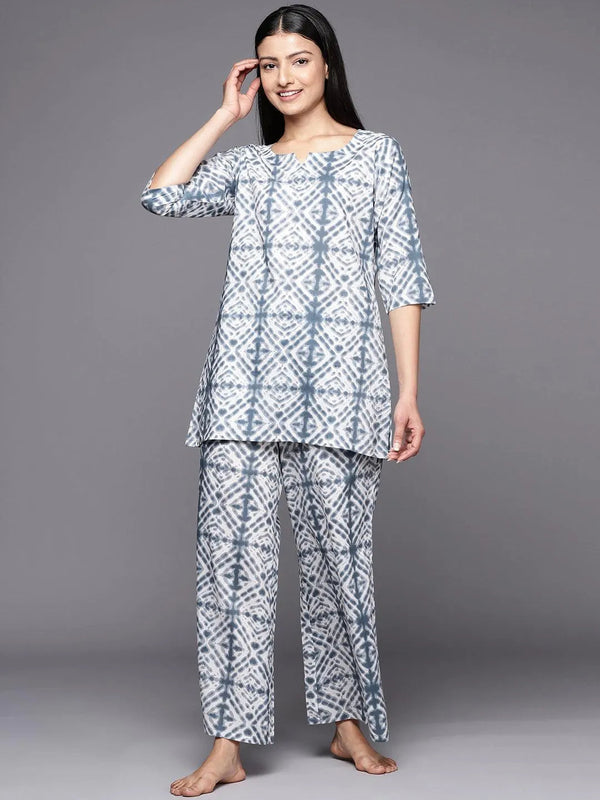 Grey Printed Cotton Night Suit - Jashvi