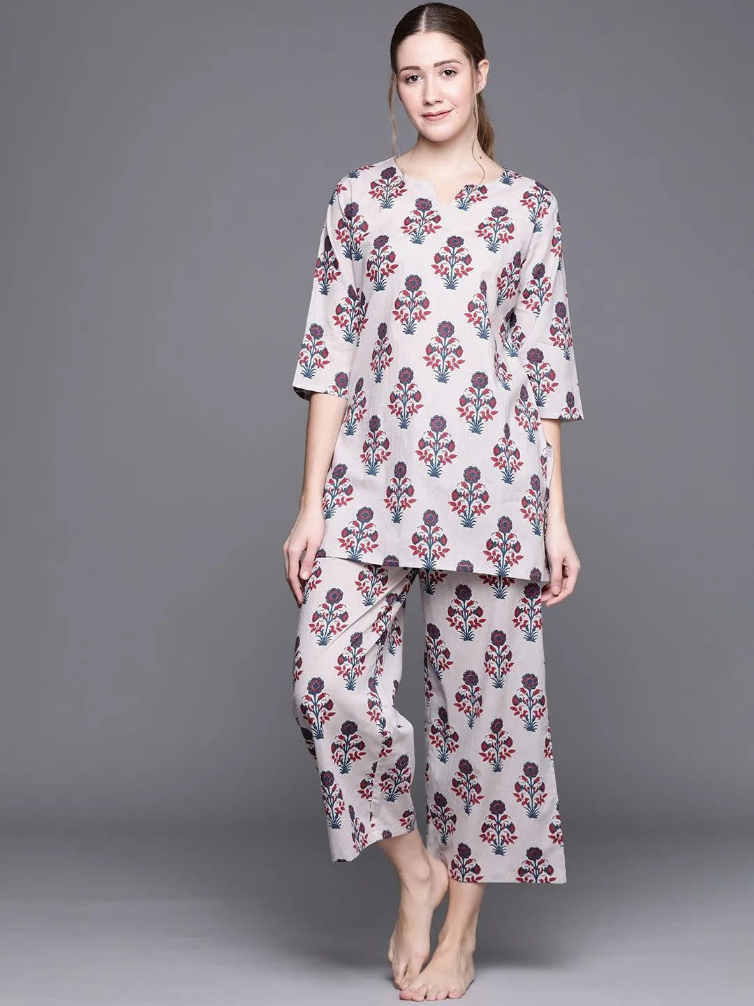 Grey Printed Cotton Night Suit - Jashvi