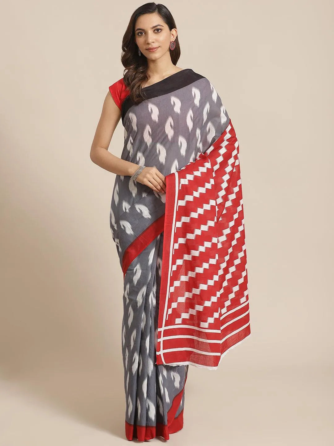 Grey Printed Cotton Saree - Jashvi