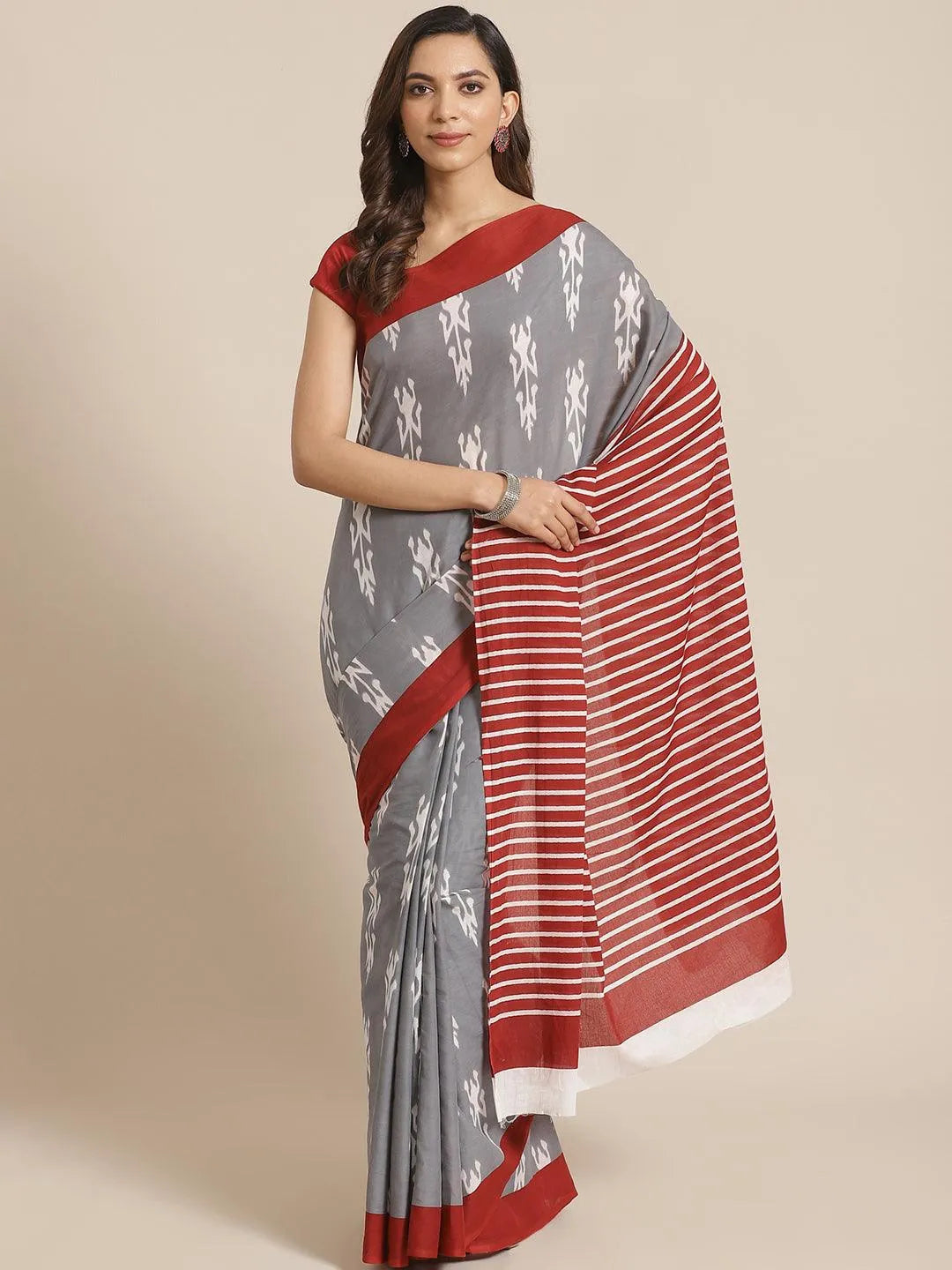 Grey Printed Cotton Saree - Jashvi