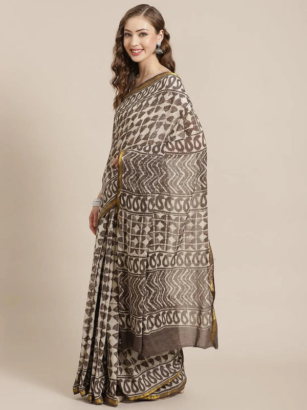 Grey Printed Cotton Saree - Jashvi