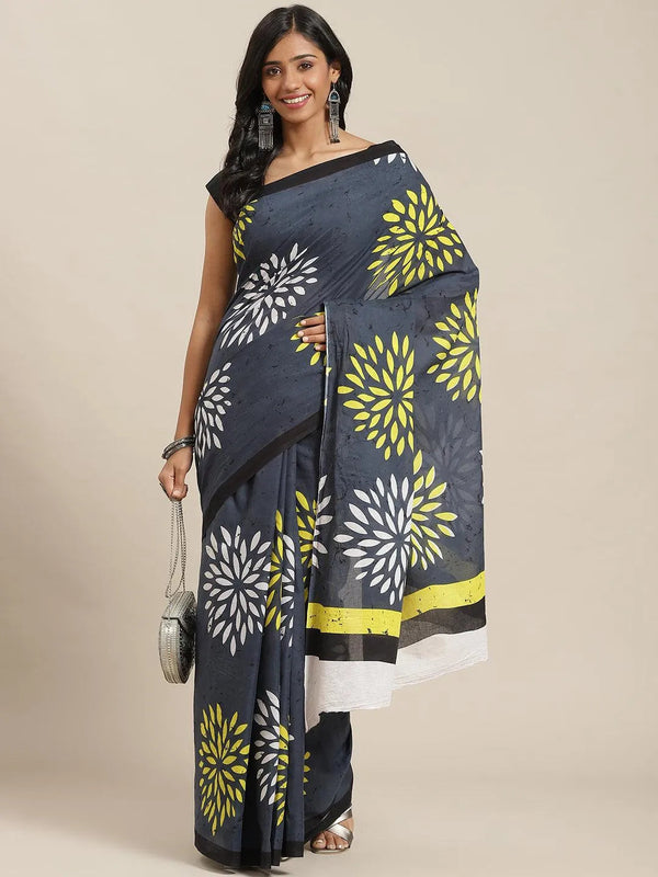 Grey Printed Cotton Saree - Jashvi