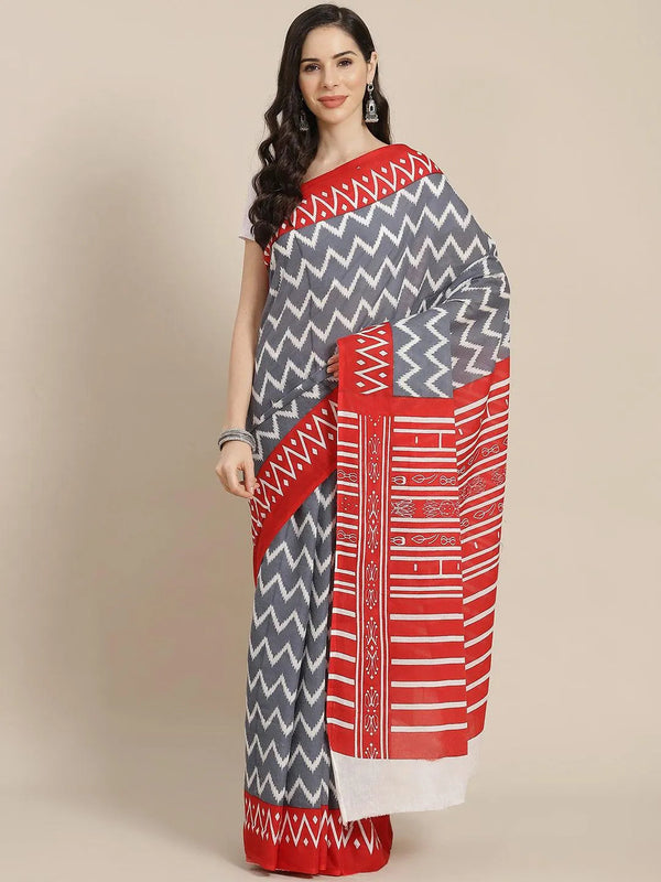 Grey Printed Cotton Saree - Jashvi