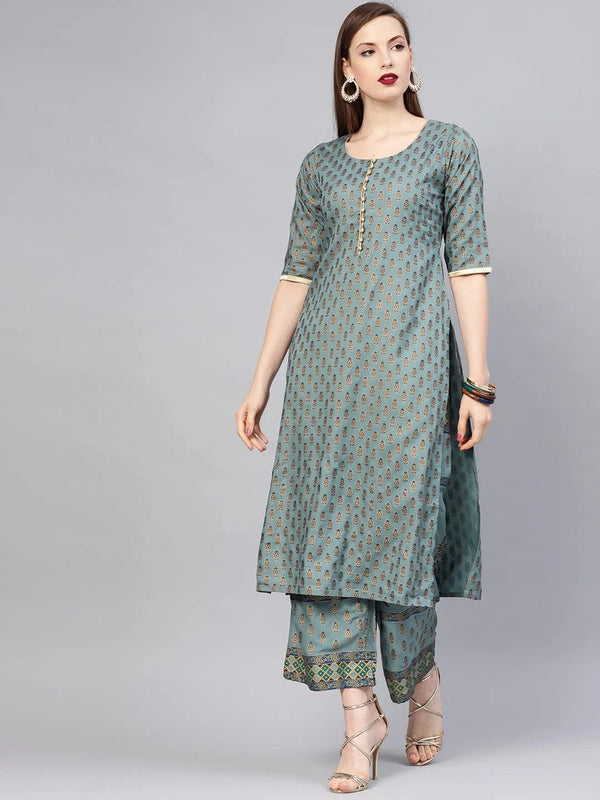 Grey Printed Cotton Kurta Set - Jashvi