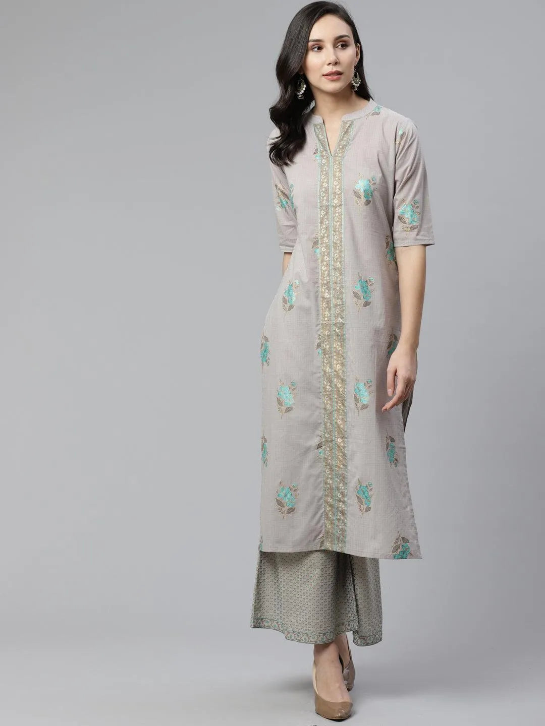 Grey Printed Cotton Kurta Set - Jashvi