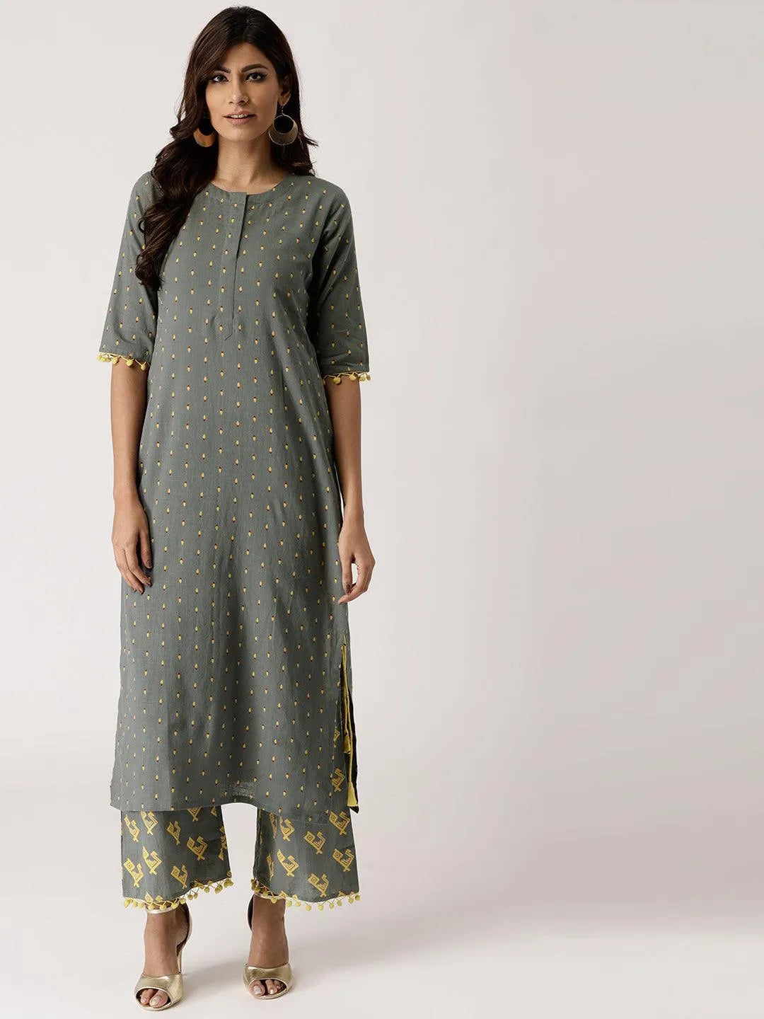 Grey Printed Cotton Kurta Set - Jashvi