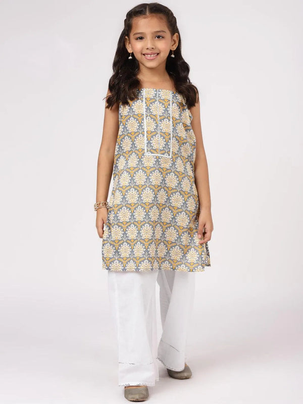 Grey Printed Cotton Straight Kurta Set - Jashvi