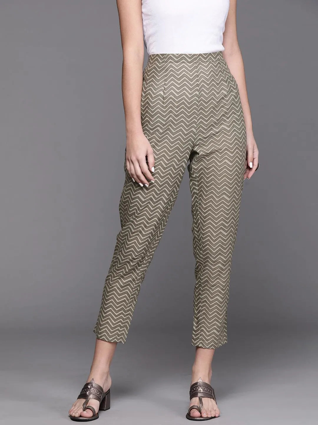 Grey Printed Cotton Trousers - Jashvi