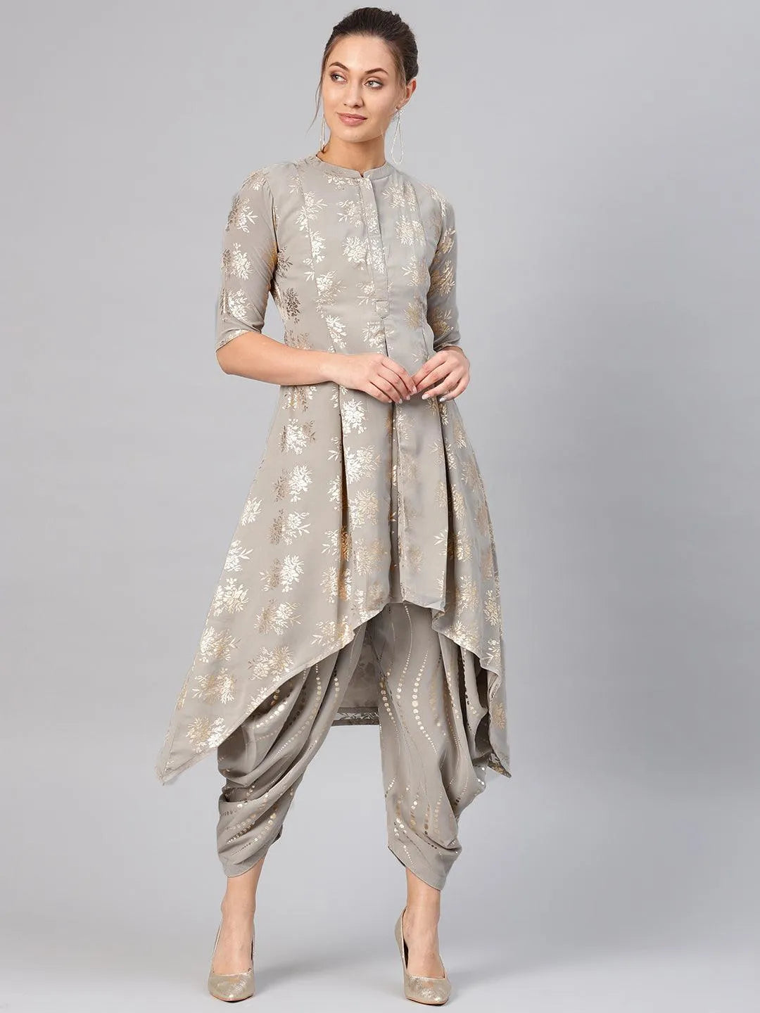 Grey Printed Georgette Kurta Set - Jashvi