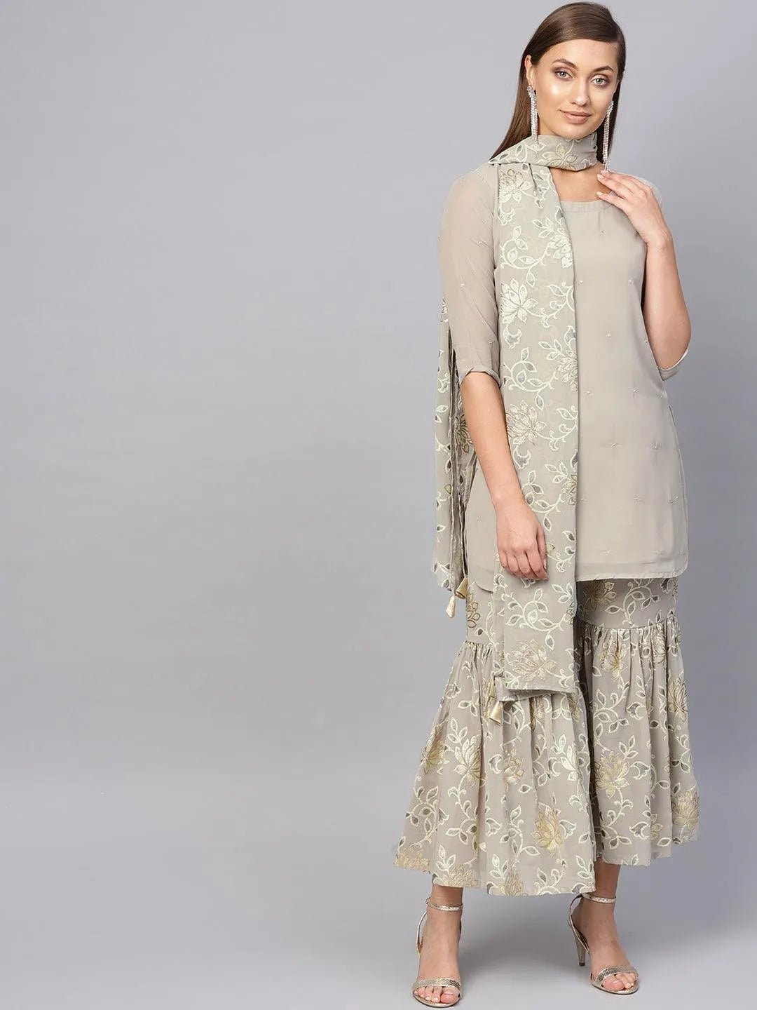 Grey Printed Georgette Suit Set - Jashvi