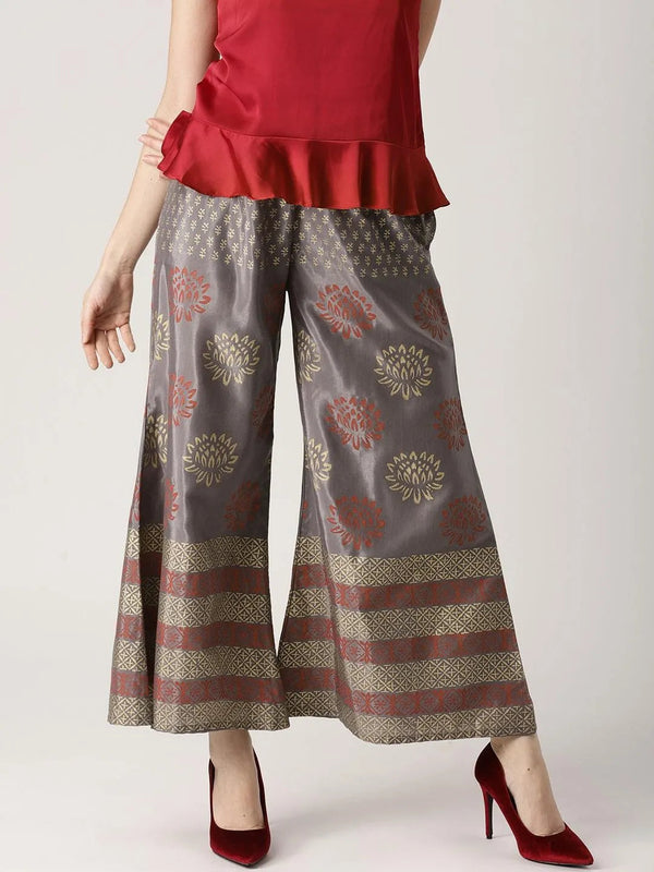 Grey Printed Polyester Palazzos - Jashvi