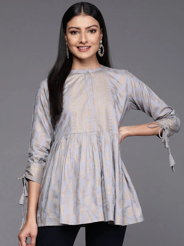 Grey Printed Rayon A-Line Kurti - Jashvi