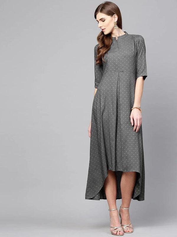 Grey Printed Rayon Dress - Jashvi