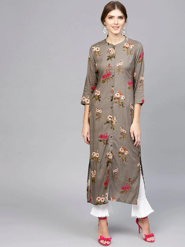 Grey Printed Rayon Kurta - Jashvi