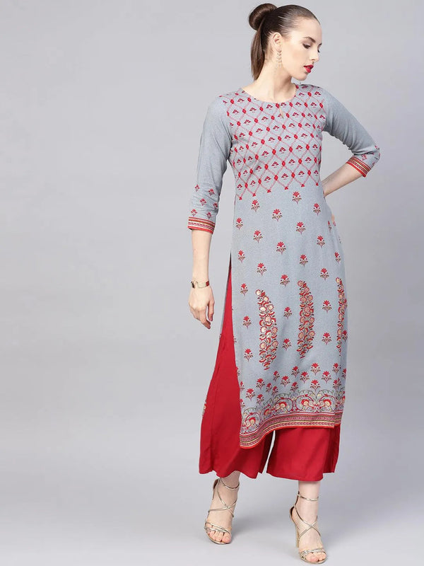 Grey Printed Rayon Kurta - Jashvi