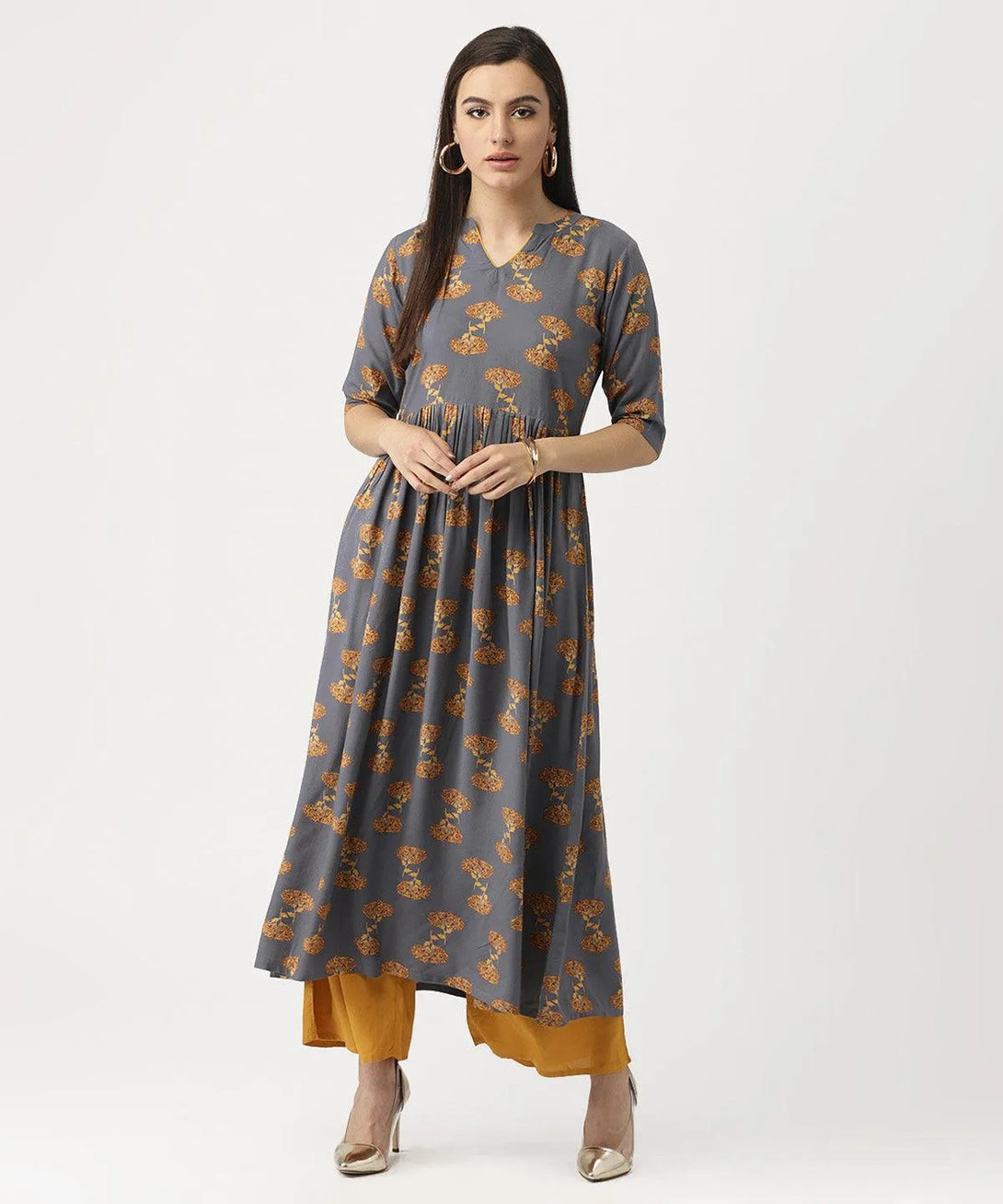 Grey Printed Rayon Kurta - Jashvi