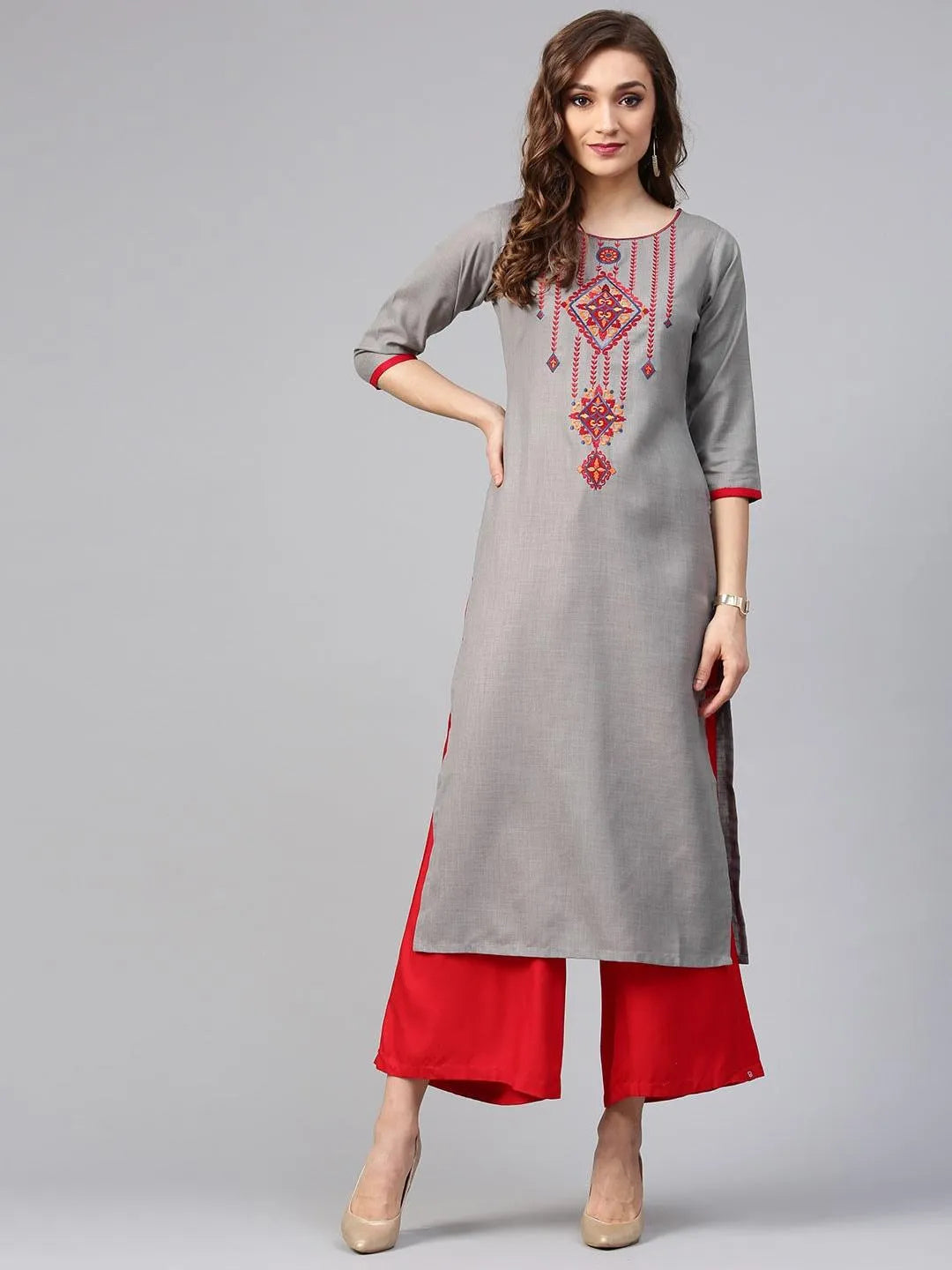 Grey Printed Rayon Kurta - Jashvi