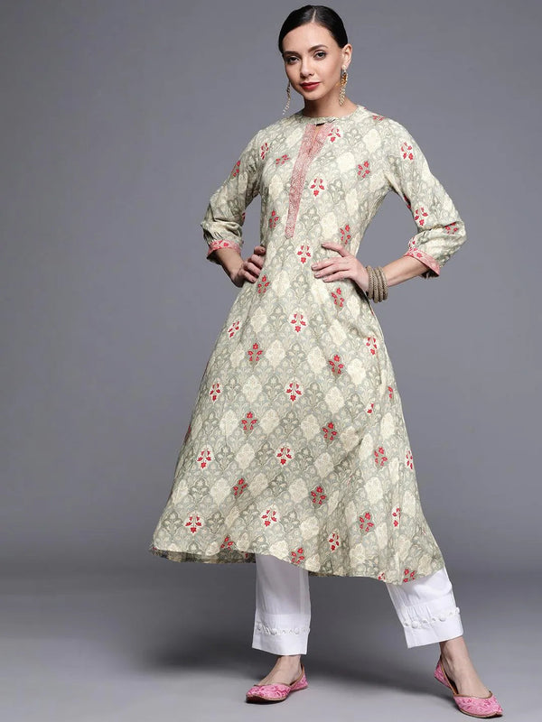 Grey Printed Rayon Kurta - Jashvi