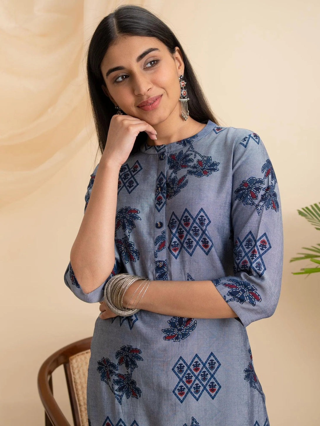 Grey Printed Rayon Kurta - Jashvi