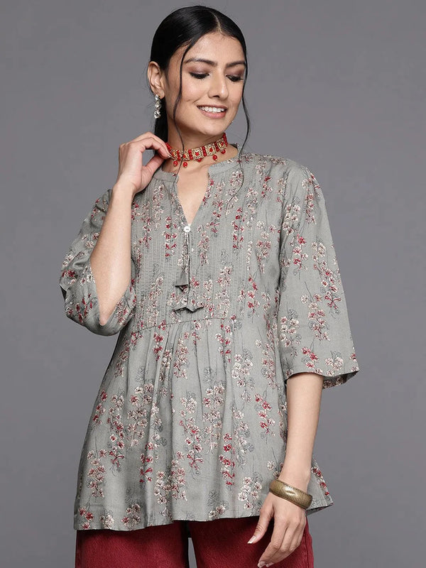 Grey Printed Rayon Kurti - Jashvi