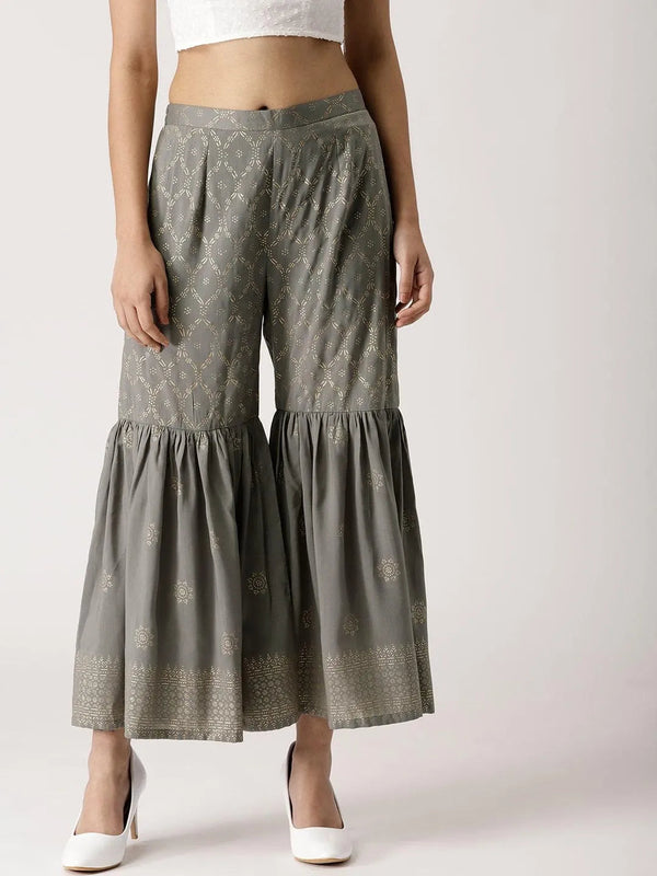 Grey Printed Rayon Sharara Pants - Jashvi