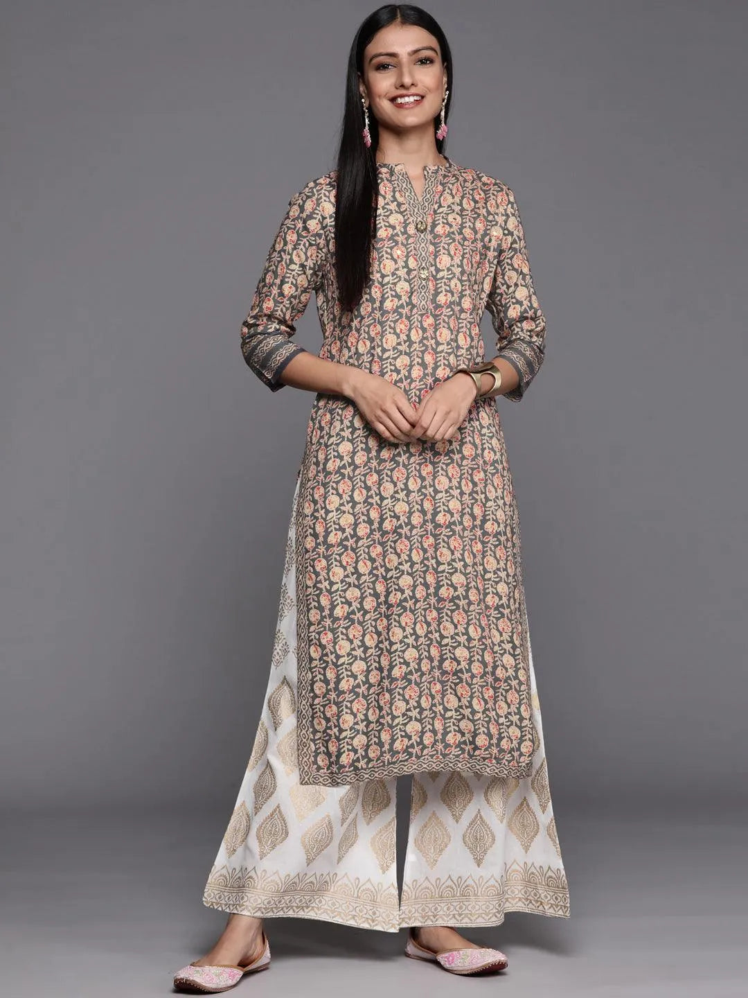 Grey Printed Rayon Straight Kurta - Jashvi