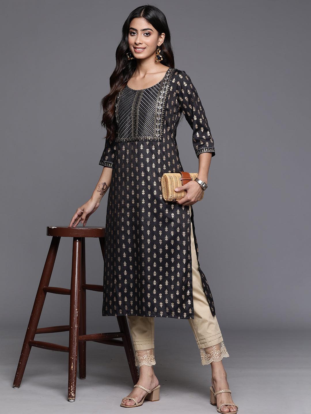 Grey Printed Rayon Straight Kurta - Jashvi