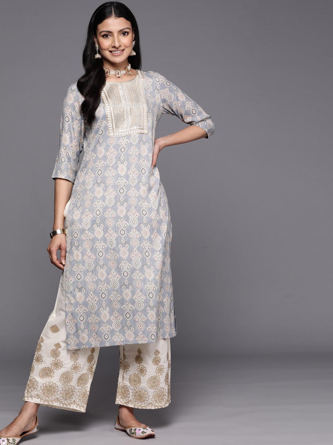 Grey Printed Rayon Straight Kurta - Jashvi