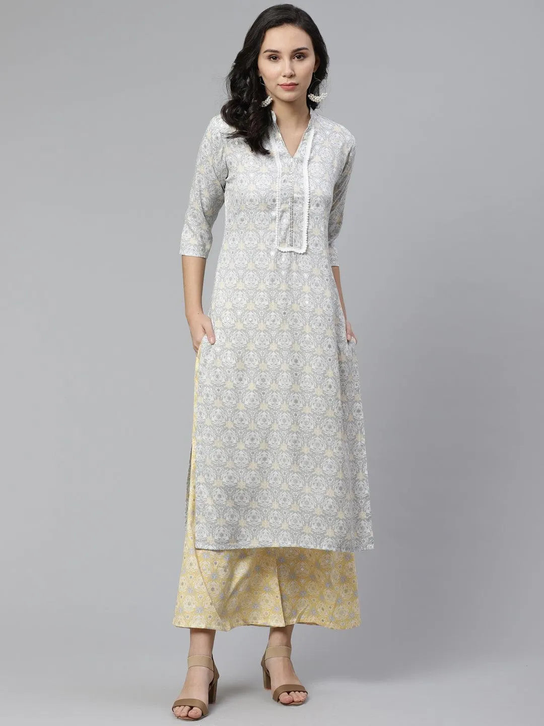 Grey Printed Rayon Kurta Set - Jashvi