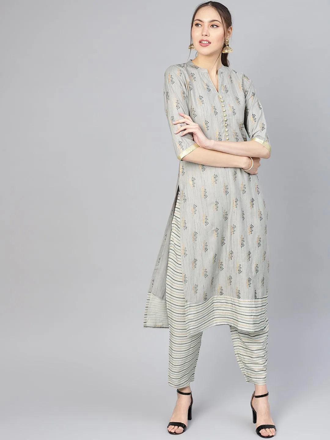 Grey Printed Rayon Kurta Set - Jashvi