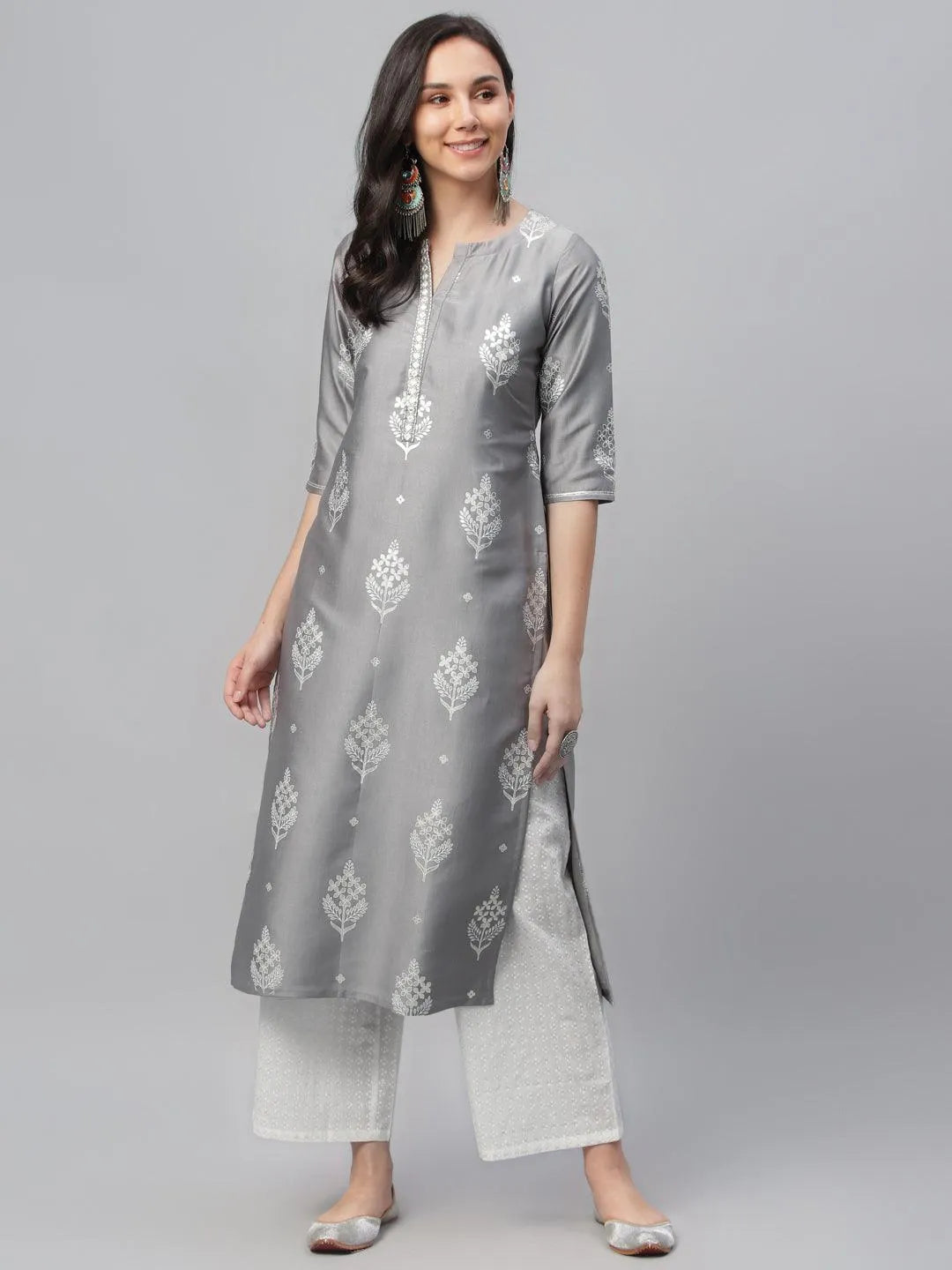 Grey Printed Shantoon Kurta - Jashvi