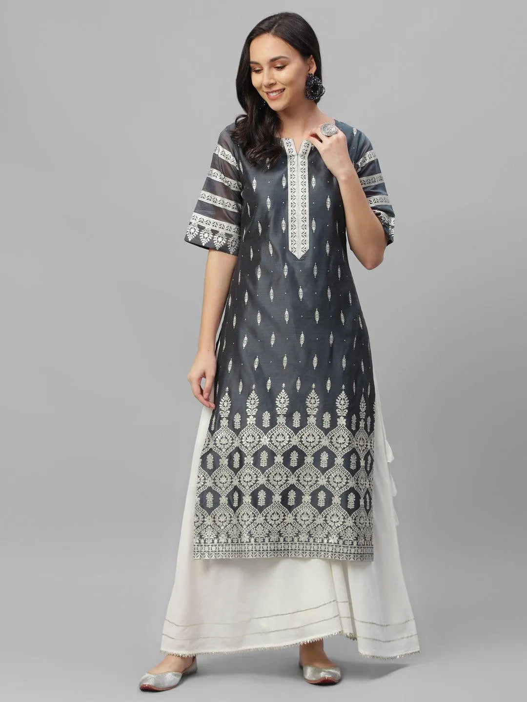 Grey Printed Shantoon Kurta - Jashvi