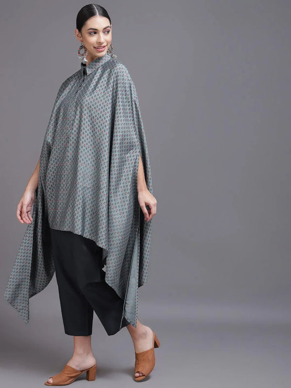 Grey Printed Silk Blend Kurta Set - Jashvi