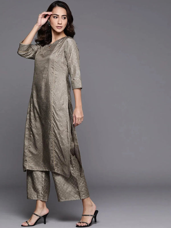 Grey Printed Silk Blend Suit Set - Jashvi