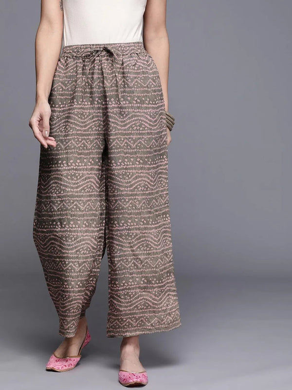 Grey Printed Silk Palazzos - Jashvi