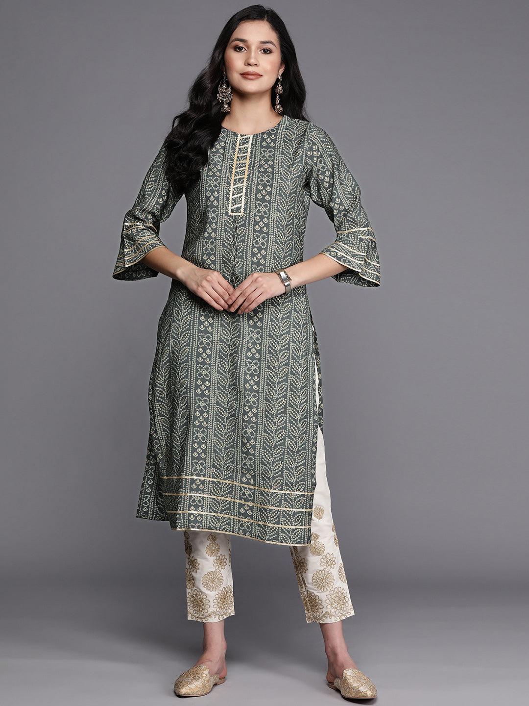 Grey Printed Silk Straight Kurta - Jashvi