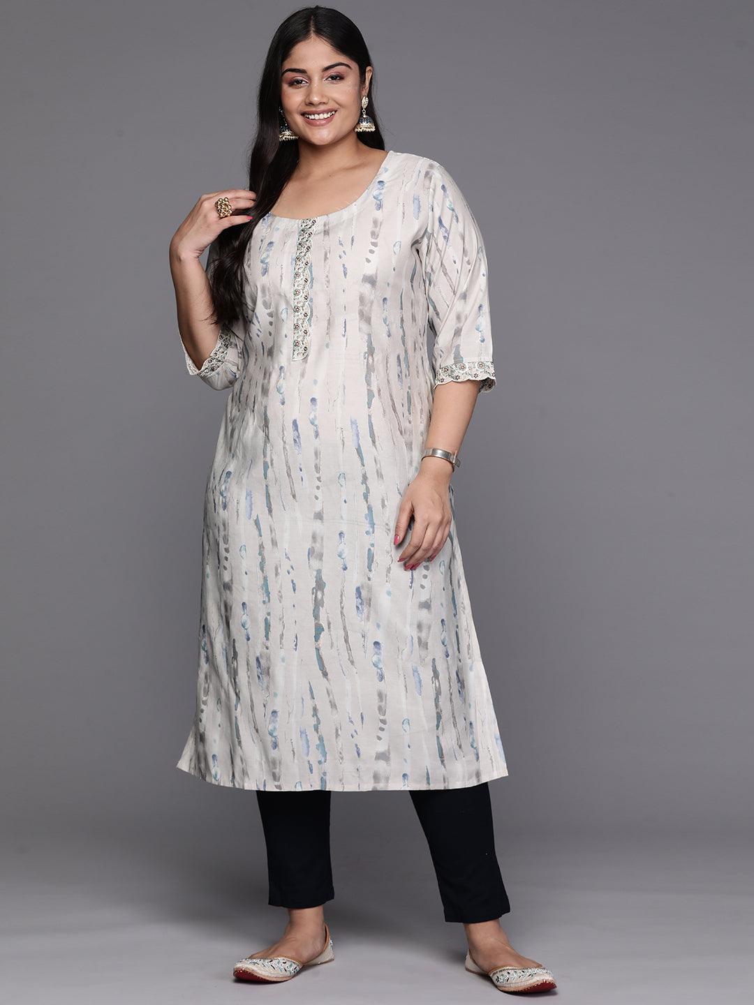 Grey Printed Silk Straight Kurta - Jashvi