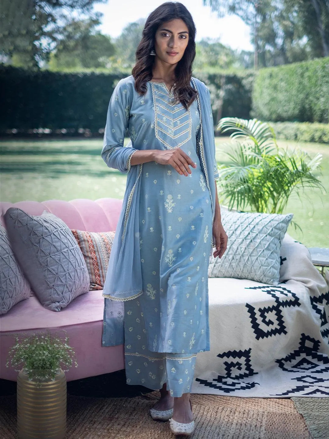 Grey Printed Silk Straight Suit Set - Jashvi