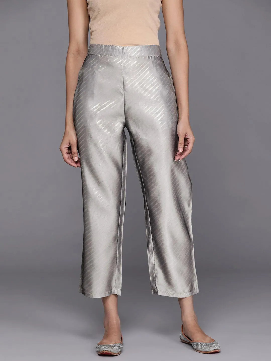 Grey Printed Silk Trousers - Jashvi