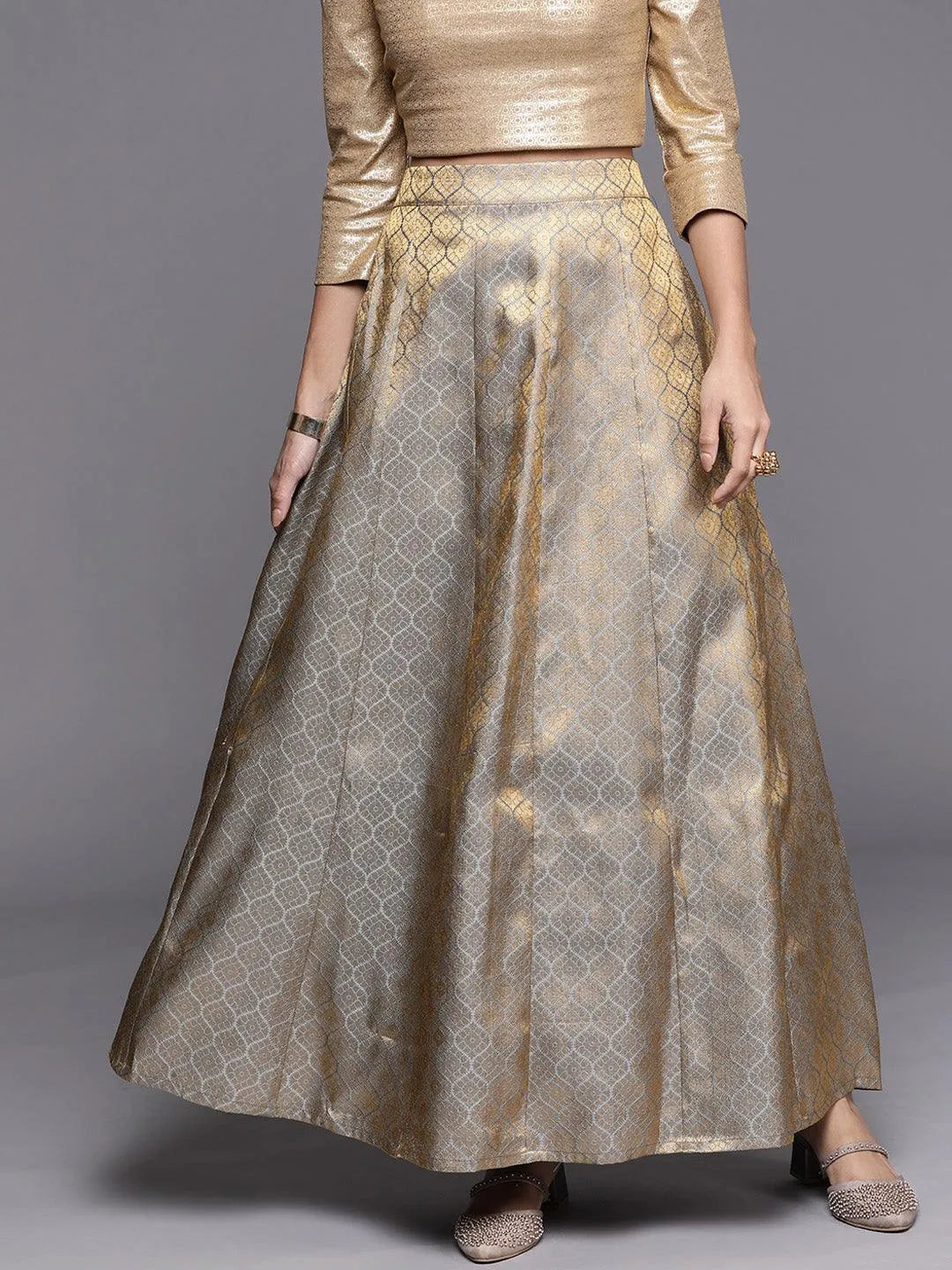 Grey Self Design Brocade Skirt - Jashvi