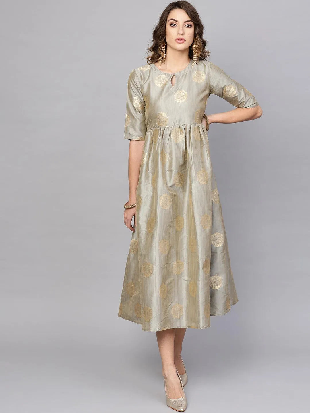 Grey Self Design Chanderi Dress - Jashvi