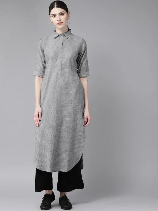 Grey Self Design Cotton Kurta - Jashvi