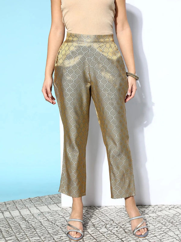 Grey Self Design Jacquard Trousers - Jashvi