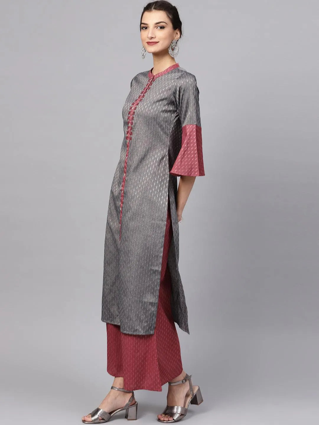 Grey Self Design Rayon Kurta Set - Jashvi