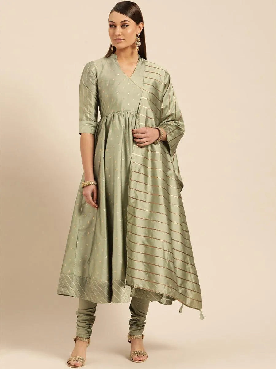 Grey Self Design Silk Suit Set - Jashvi