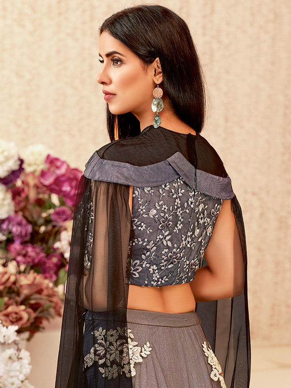 Women's Grey Shimmer Lycra Designer Lehenga Choli - Odette