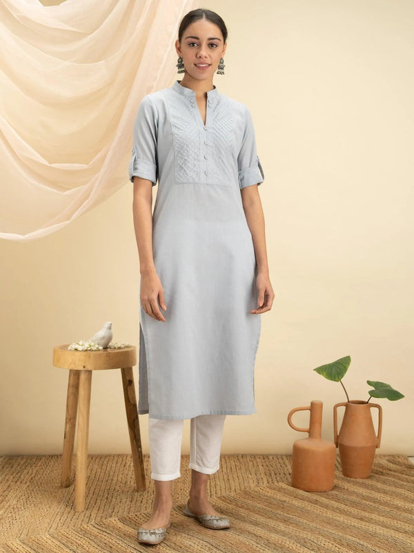 Grey Solid Cotton Kurta - Jashvi