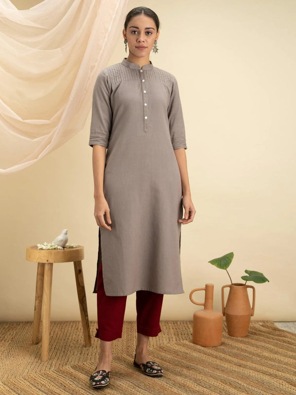 Grey Solid Cotton Kurta - Jashvi