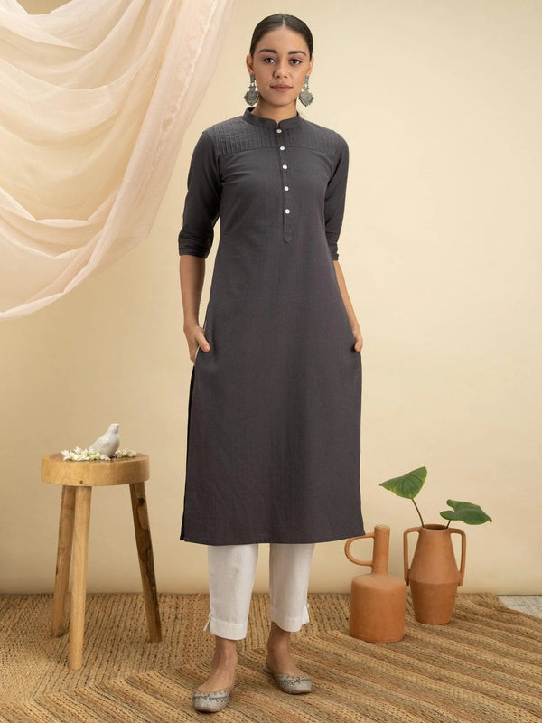 Grey Solid Cotton Kurta - Jashvi