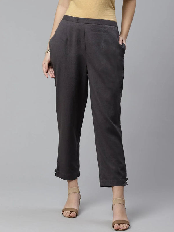 Grey Solid Cotton Trousers - Jashvi